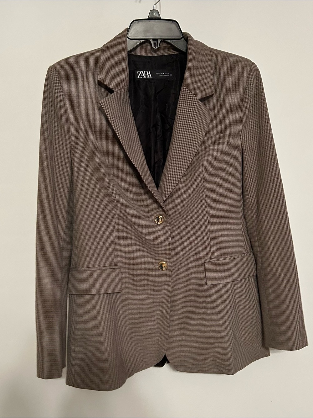 Zara Taupe Textured Two-Button Blazer with Gold Buttons